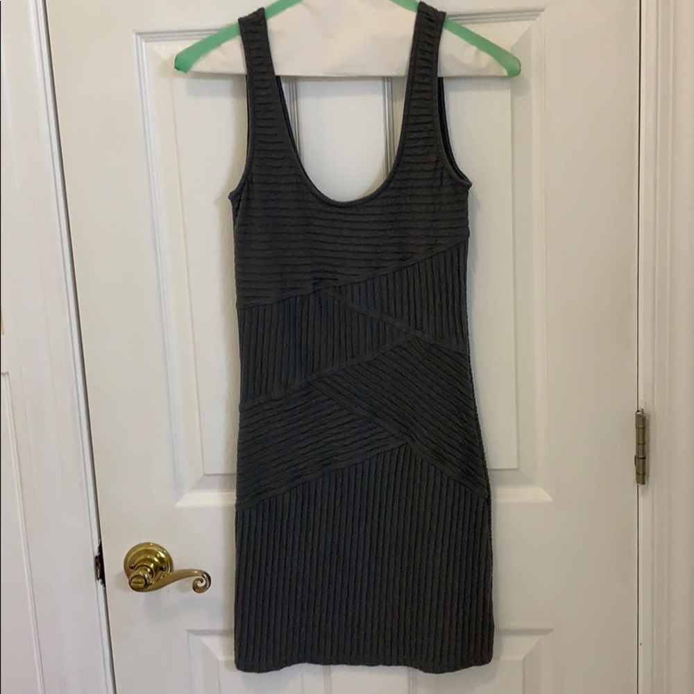 Sexy fitted grey knit jersey sleeveless dress
